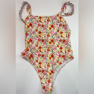 Cider Ditsy Floral One Piece Swimsuit Ruffle Straps High Cut Sz M or 6